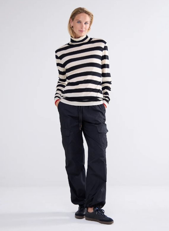 Turtle Neck Top Sheer Jersey Stripe