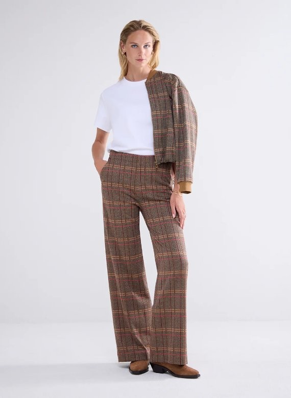 Wide Leg Pants Check Jacquard